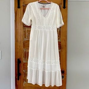 White Flowy Knox Rose Midi Dress, Small